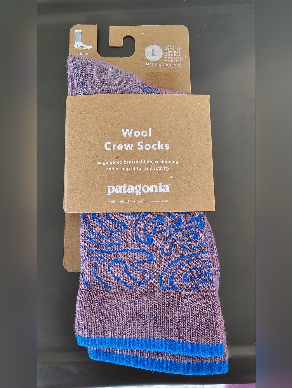Patagonia Wool Crew Socks Hiking Trail Outdoor Merino Made USA Large NWT